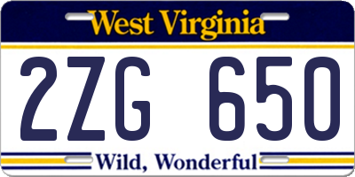 WV license plate 2ZG650
