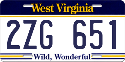 WV license plate 2ZG651