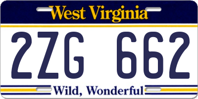 WV license plate 2ZG662