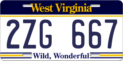 WV license plate 2ZG667