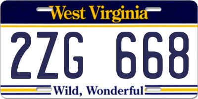 WV license plate 2ZG668