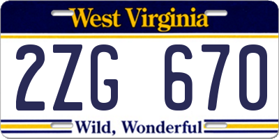 WV license plate 2ZG670
