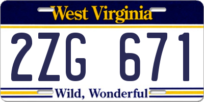 WV license plate 2ZG671