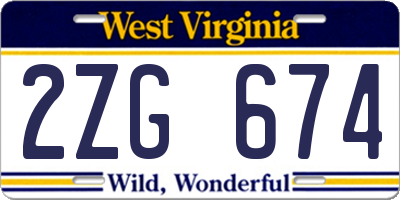 WV license plate 2ZG674