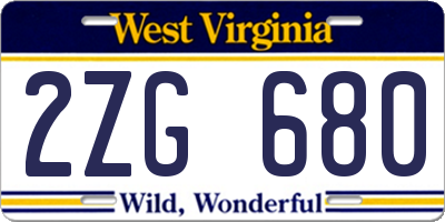 WV license plate 2ZG680