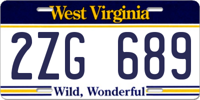 WV license plate 2ZG689
