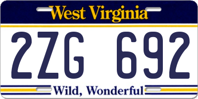 WV license plate 2ZG692