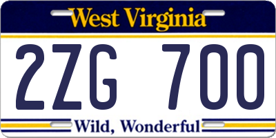 WV license plate 2ZG700