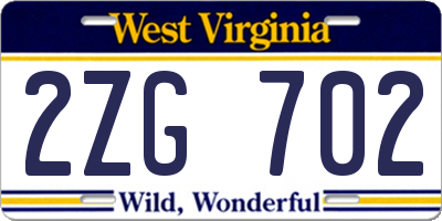WV license plate 2ZG702