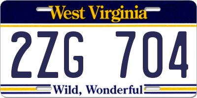 WV license plate 2ZG704