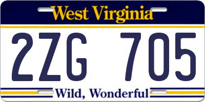 WV license plate 2ZG705
