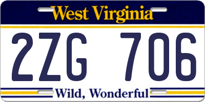 WV license plate 2ZG706