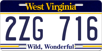 WV license plate 2ZG716