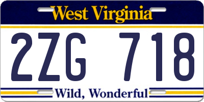 WV license plate 2ZG718