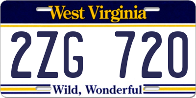 WV license plate 2ZG720