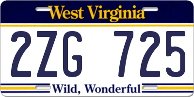 WV license plate 2ZG725