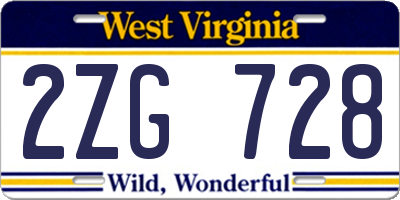 WV license plate 2ZG728