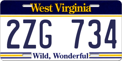 WV license plate 2ZG734
