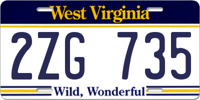WV license plate 2ZG735