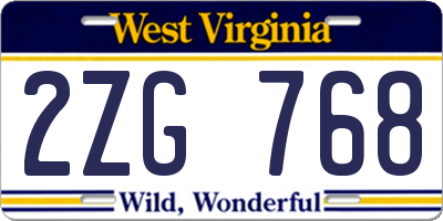 WV license plate 2ZG768