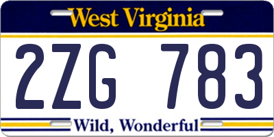 WV license plate 2ZG783