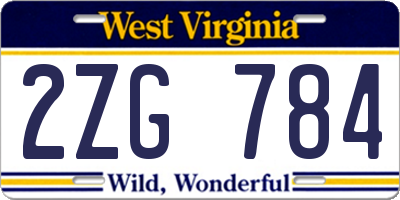 WV license plate 2ZG784