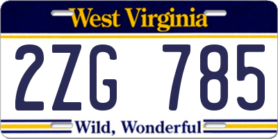 WV license plate 2ZG785
