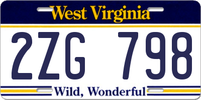 WV license plate 2ZG798
