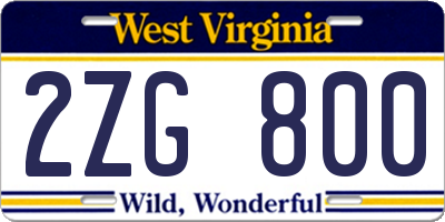 WV license plate 2ZG800