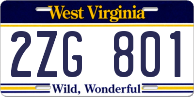 WV license plate 2ZG801