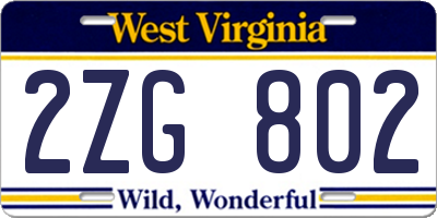 WV license plate 2ZG802