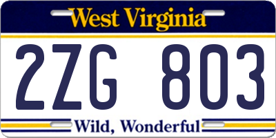 WV license plate 2ZG803