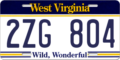 WV license plate 2ZG804