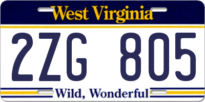 WV license plate 2ZG805