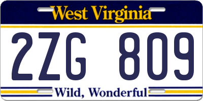 WV license plate 2ZG809