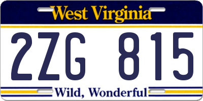 WV license plate 2ZG815
