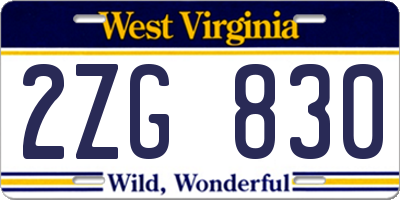WV license plate 2ZG830