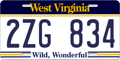 WV license plate 2ZG834