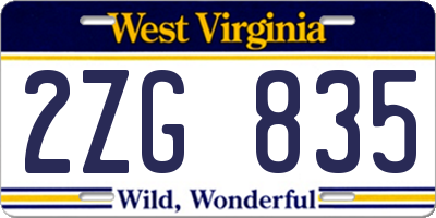 WV license plate 2ZG835