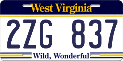 WV license plate 2ZG837