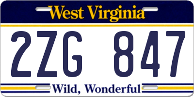 WV license plate 2ZG847