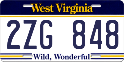 WV license plate 2ZG848