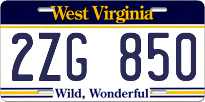 WV license plate 2ZG850