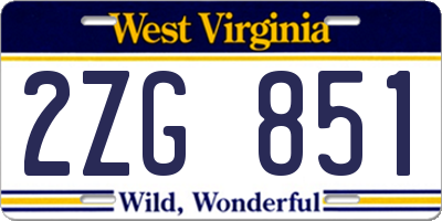 WV license plate 2ZG851