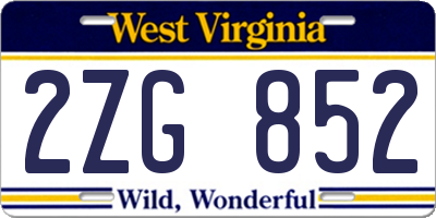 WV license plate 2ZG852