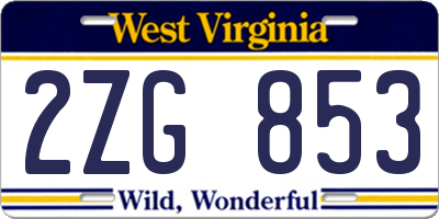 WV license plate 2ZG853