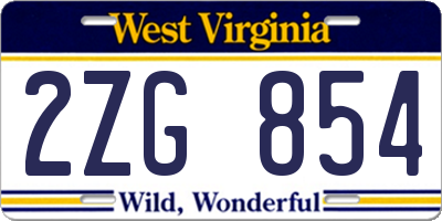 WV license plate 2ZG854