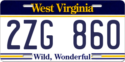 WV license plate 2ZG860