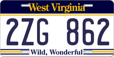WV license plate 2ZG862