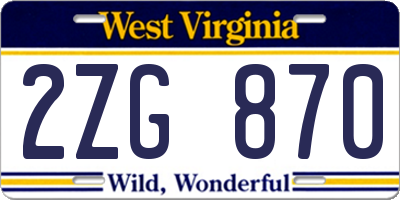 WV license plate 2ZG870